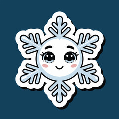 A cartoon snowflake with a cute face and big eyes on a dark blue background illustration design