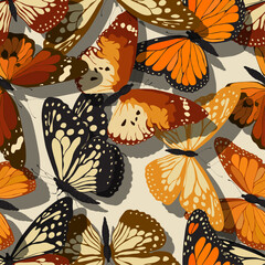 Seamless pattern with beautiful butterflies. Scalable vector tile design, retro style background for print, background, web.
