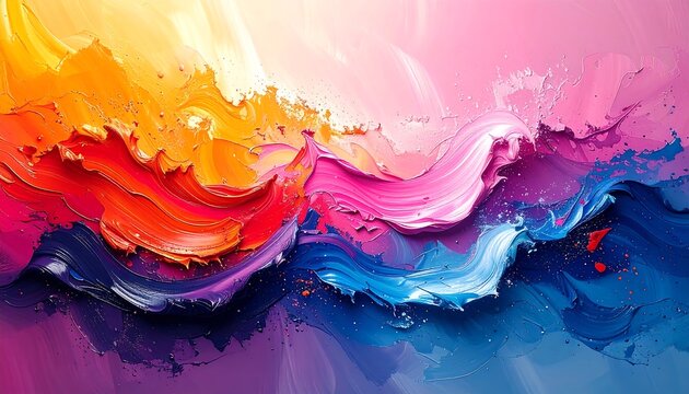 An abstract artwork displaying vibrant, swirling brushstrokes of color. It features a dynamic composition of mixed shades