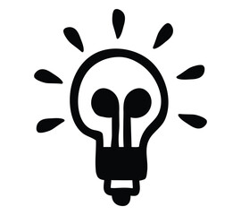 Fototapeta premium Vector art of a black and white handdrawn illustration of a light bulb with a filament resembling eyes, giving it a cartoonish or anthropomorphic feel, isolated on a