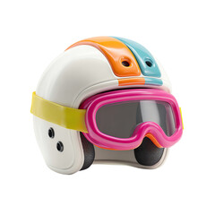 Colorful Racing Helmet with Goggles with Isolated on Black Background.