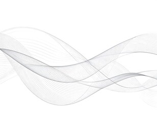 Abstract graphic featuring flowing, translucent grey ribbons gracefully arcing across a stark white background. The lines merge and intertwine, creating an ethereal, airy feel