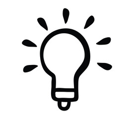 Fototapeta premium Vector art of a simple black outline of a light bulb with radiating lines, isolated on a, representing an idea, inspiration, creativity, and innovation