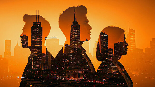 Professional Business Team Cityscape Double Exposure