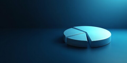 A minimalist 3D pie chart in cool blue tones, symbolizing data, analytics, or market share. Ideal for business presentations, financial reports, or tech blogs. Conveys clarity and insight.