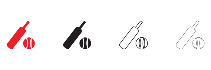 cricket bat with ball icon vector, Cricket game bat ball symbol vector silhouette and line art