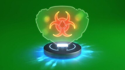 3D render of a biohazard symbol projected as a hologram above a futuristic device - Powered by Adobe