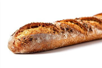 Wholegrain Baguette with Seeds on White Background for Bakery Catalogs