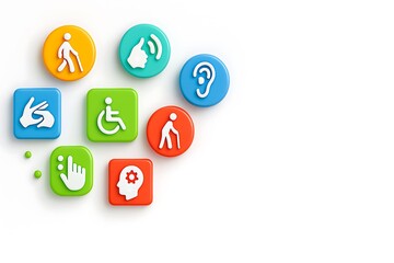 Colorful icons representing accessibility and health services