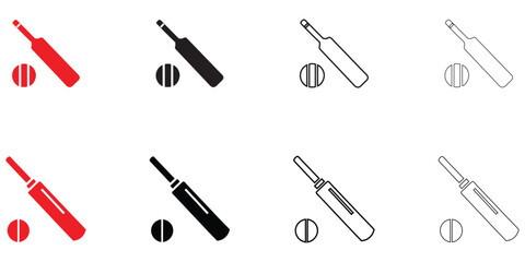 cricket bat with ball icon vector, Cricket game bat ball symbol vector silhouette and line art