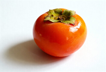 Ripe Persimmon Fruit on White Background in Close-Up(generated by AI)