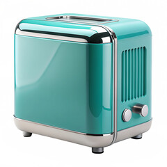 Teal boxy appliance with rounded edges, ventilation on top on transparent background