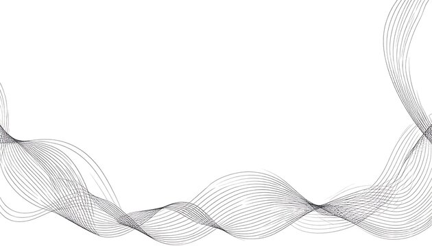 Abstract gray flowing wavy lines on a clean white background. The lines curve and swirl, forming an elegant, minimalist design - Powered by Adobe