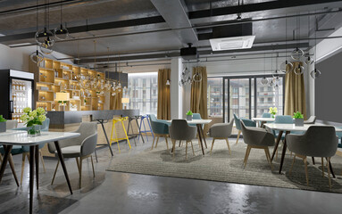 3d render of modern cafe restaurant