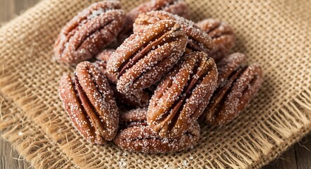 Sugared Pecans on Burlap - A Sweet and Crunchy Treat.