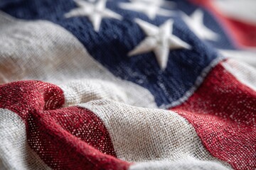 Close-up of American Flag Fabric Texture on Blank Greeting Card