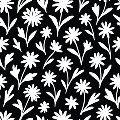 Ink drawn botanical seamless pattern, Ink drawn botanical design with beautiful flower and leaves. Flower art. floral and leaf pattern design for fabric, cotton, wallpaper, satin