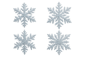 Sparkling white snowflakes forming christmas and holiday winter decoration on transparent background