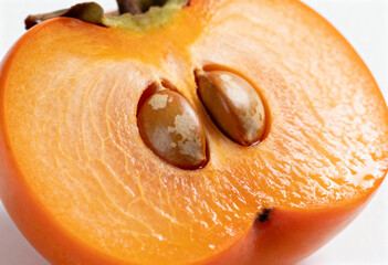 Juicy Persimmon Half with Seeds on White Background(generated by AI)