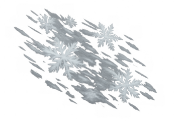 Falling snow blizzard with white snowflakes and wind-blown ice crystals against a transparent background