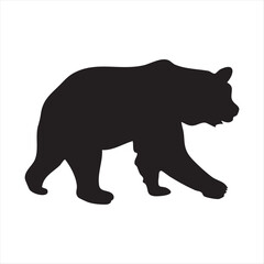 Fototapeta premium Silhouette of a bear walking, black and white profile view of a wild animal
