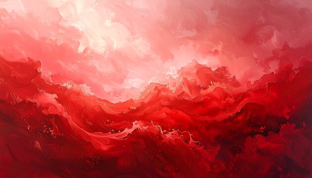 An abstract artwork with swirling, textured layers of crimson and scarlet hues, creating a dynamic and ethereal effect