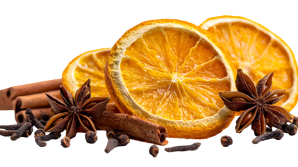 Dried orange slices with star anise and cinnamon for aromatic holiday decor