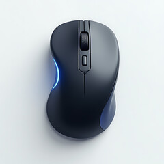 Modern wireless mouse with blue accents on white background  