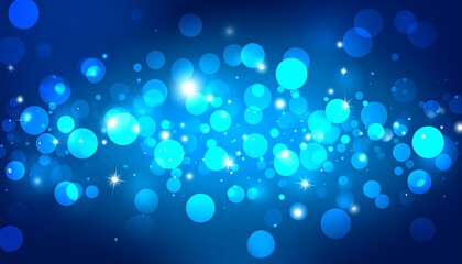 An abstract background of varying sized luminous circles, light blue and white, floating on a deep blue canvas. Stars add to the cosmic effect