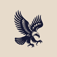 Obraz premium Majestic flying eagle illustration with powerful spread wings and sharp talons, dynamic raptor bird of prey emblem design