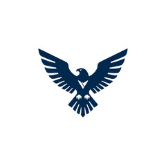Obraz premium Powerful stylized dark blue eagle silhouette in flight. Majestic bird of prey with open wings, symbol of freedom, strength, and vision.