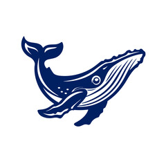 Modern dark blue whale illustration vector graphic. Majestic marine mammal drawing on white background, aquatic wildlife art.
