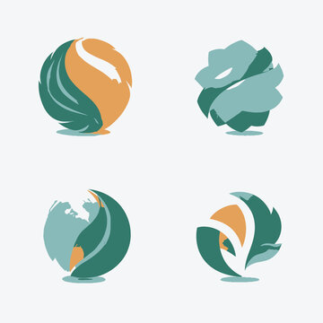 Modern Abstract Spherical Graphic Design Set with Organic Shapes. Nature-Inspired Teal and Orange Globe Vector Icons for Branding.