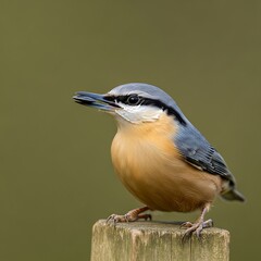 Obraz premium Eurasian Nuthatch Perched on Wooden Post in Natural Habitat.