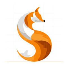 Stylized orange fox forming initial letter S, modern abstract animal logo design concept, graphic illustration, isolated on white.