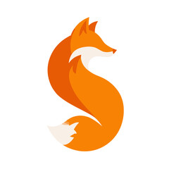 Stylized Orange Fox Illustration: Abstract Animal Graphic Design Concept, Modern Minimalist Mammal Art on White Background