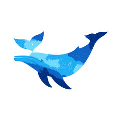 Stylized Blue Whale Illustration with Watercolor Texture. Abstract Marine Animal Graphic for Ocean Conservation and Aquatic Themes.