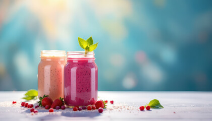 Refreshing Smoothie Jars with Fruits on a Bright Background