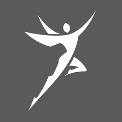 Dynamic abstract human figure silhouette in active pose, symbolizing freedom, success, and energy. Stylized graphic design element.