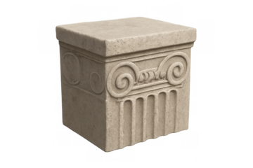 Stone pedestal featuring carved ionic scroll volutes and fluting, creating a classic architectural element, transparent background