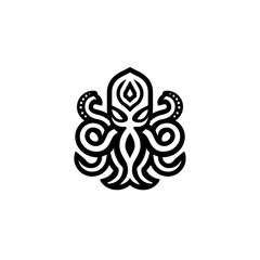 Elegant stylized octopus illustration with decorative line art. Modern abstract black and white cephalopod graphic design.