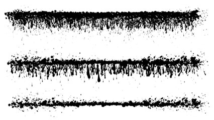 Vector dripping ink splatter lines and borders set, grunge paint drops, spray drips, and distressed stipple lines for abstract background, graffiti texture, and urban street art design