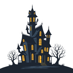 Obraz premium Spooky haunted house with glowing windows isolated on white background