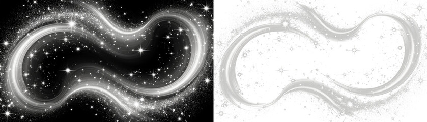 BW sparkling stars swirling pattern transparent PNG