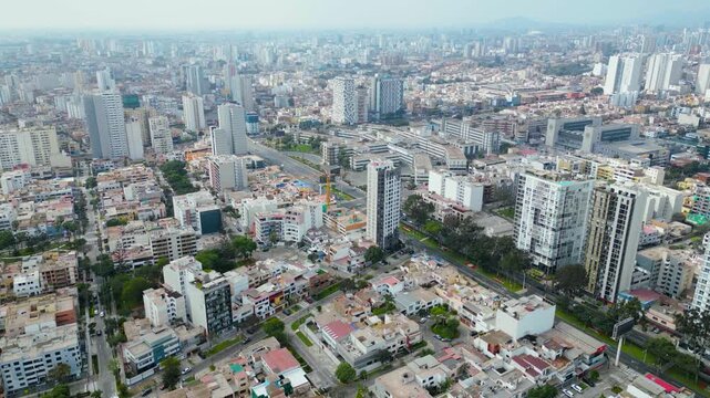 Urban expansion of Lima seen from drone in Magdalena del Mar district, Peru