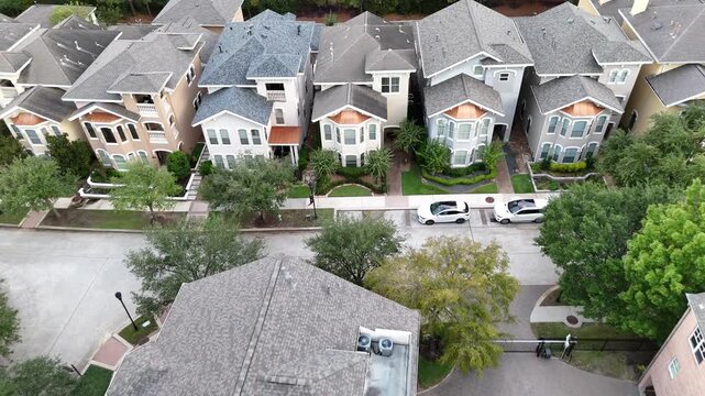 Aerial view of colorful luxury houses with a street view in Houston,Texas 