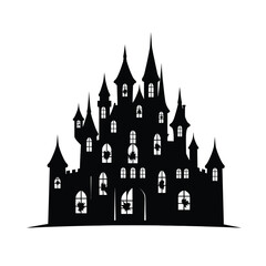 Obraz premium Silhouette of a large, imposing gothic castle with many towers