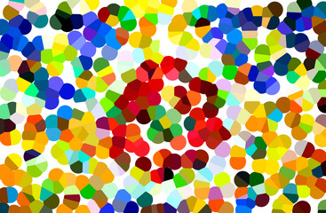 An abstract digital image featuring a dense, colorful mosaic of rounded, blurred spots against a white background.