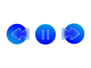 Media Player Control Icons. Play, Pause, Next, Previous in Glassmorphism Style on a Transparent Background.