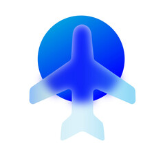 Airplane and Flight Mode Icon in Glassmorphism Gradient Style on a Transparent Background.